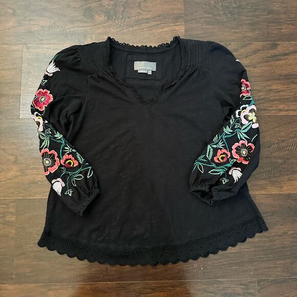 Anthropologie black long sleeve floral embroidered top size XS - Picture 6 of 12